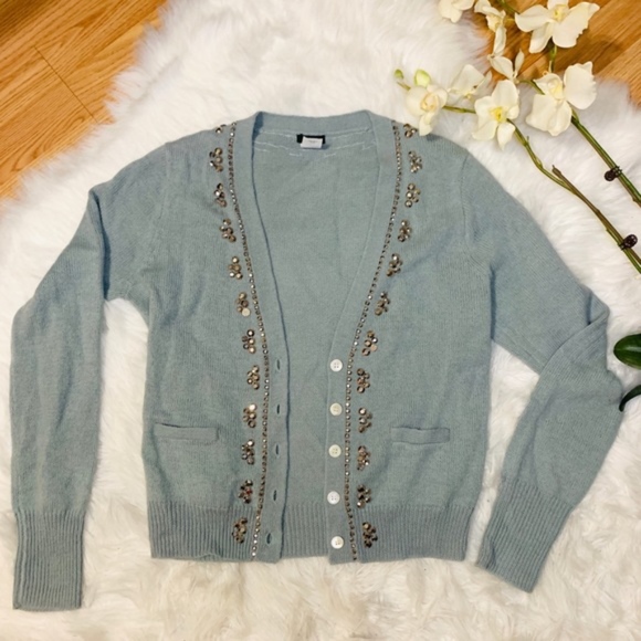 J. Crew Sweaters - J.Crew Beaded Cardigan Blue Size Medium